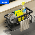 Black Sponge Drain Rack with Dishcloth Holder, Sink Storage Rack for Sponge Dish Soap, Dishcloth Brush, Mop, Utility Rack, Plastic Christmas