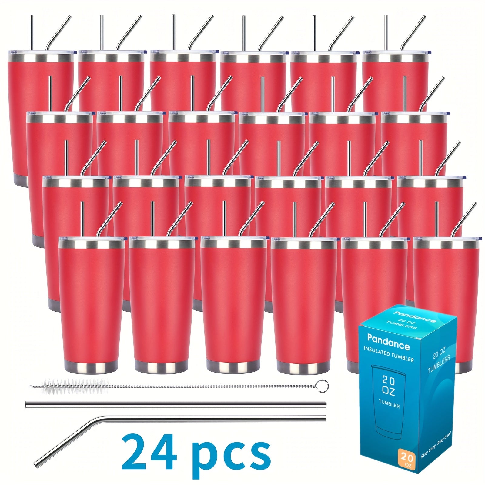 8/12/24pcs 20Oz 304 Stainless Steel Insulated Tumblers with Lid And Straw Bulk, Double Wall Vacuum Water Cups for Hot & Iced Coffee Drinks Travel Mug