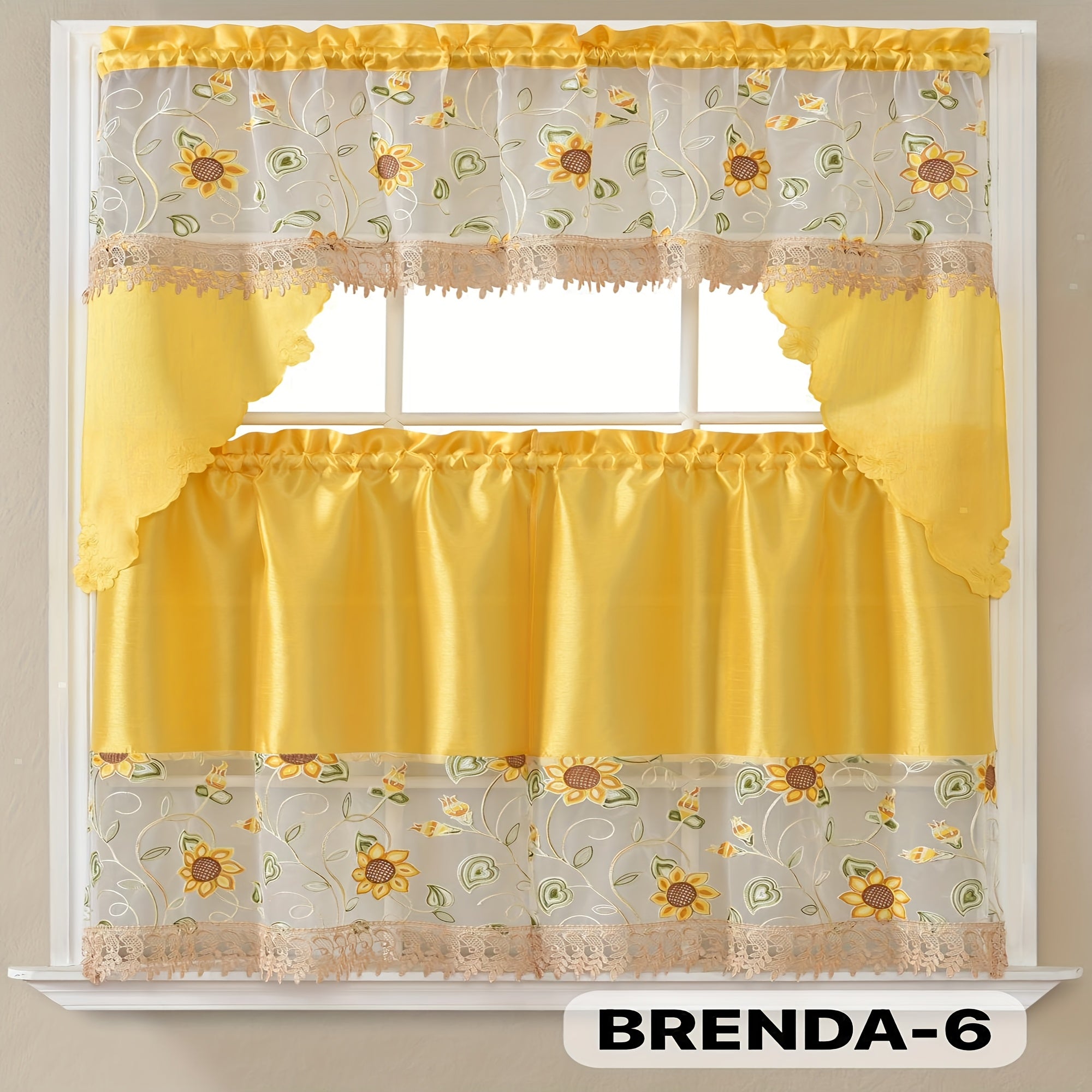 3pcs Embroidery Kitchen Curtains Set Flowers Embroidery Satin Fabric Faux Lightweight Soft Easy Care Machine Washable 49 Design Styles Available Holiday Gifts for Family Local Warehouse All Season Use Summer