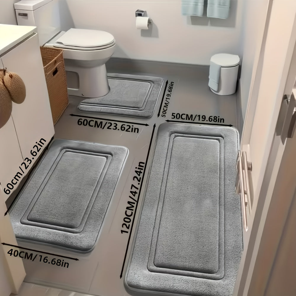 Set of 3, 25D Sponge Bath Mats That Are Highly Absorbent And Feature a Non-Slip Design, Perfect for Use in Showers And Bathrooms. These Thick And Soft Mats Are Ideal for Areas with Heavy Foot Traffic And Complement Modern Bathroom Decor