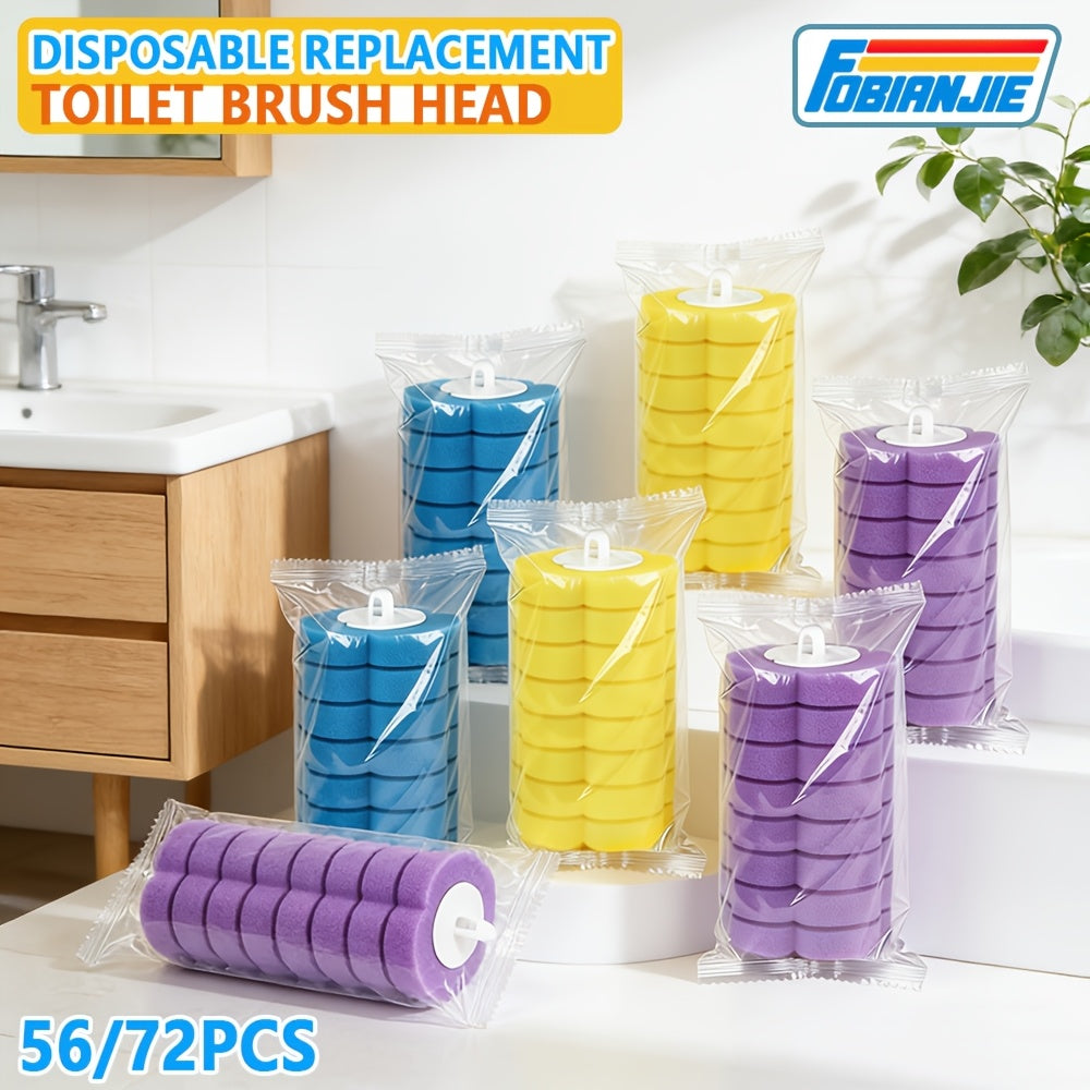 56/72pcs Toilet Wand Refills, Transparent Packaging Bag in 3 Colors for Disposable Toilet Bowl Brush Replacement Heads, Suitable for Bathtub And Wash Basin (Refills Only. Compatible with Fobianjie)
