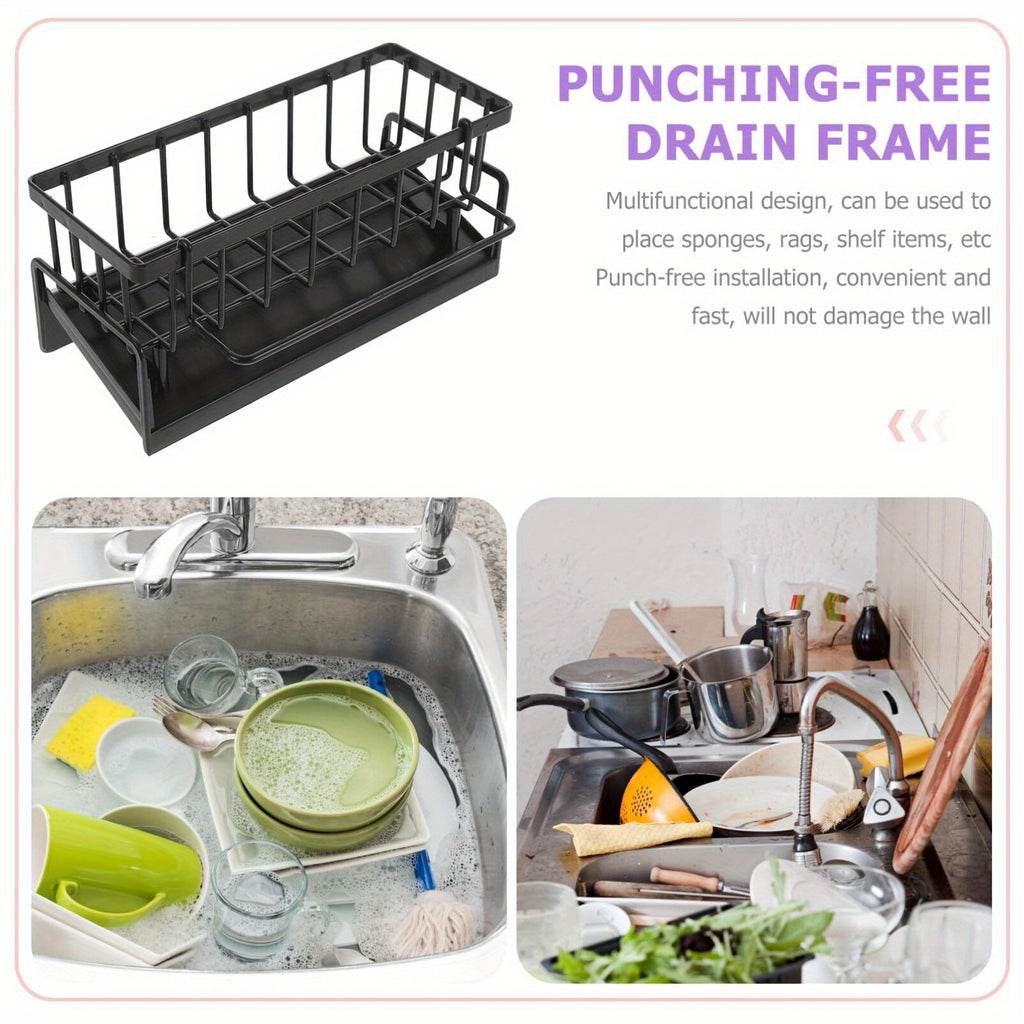 Sink Sponge Holder, Sink Organizer Box, Kitchen Sink Storage Rack with Dish Brush Holder, Self-Draining Kitchen Sink Organizer, Can Hold Dish Brushes, Soap Dispensers, Sponges, Christmas