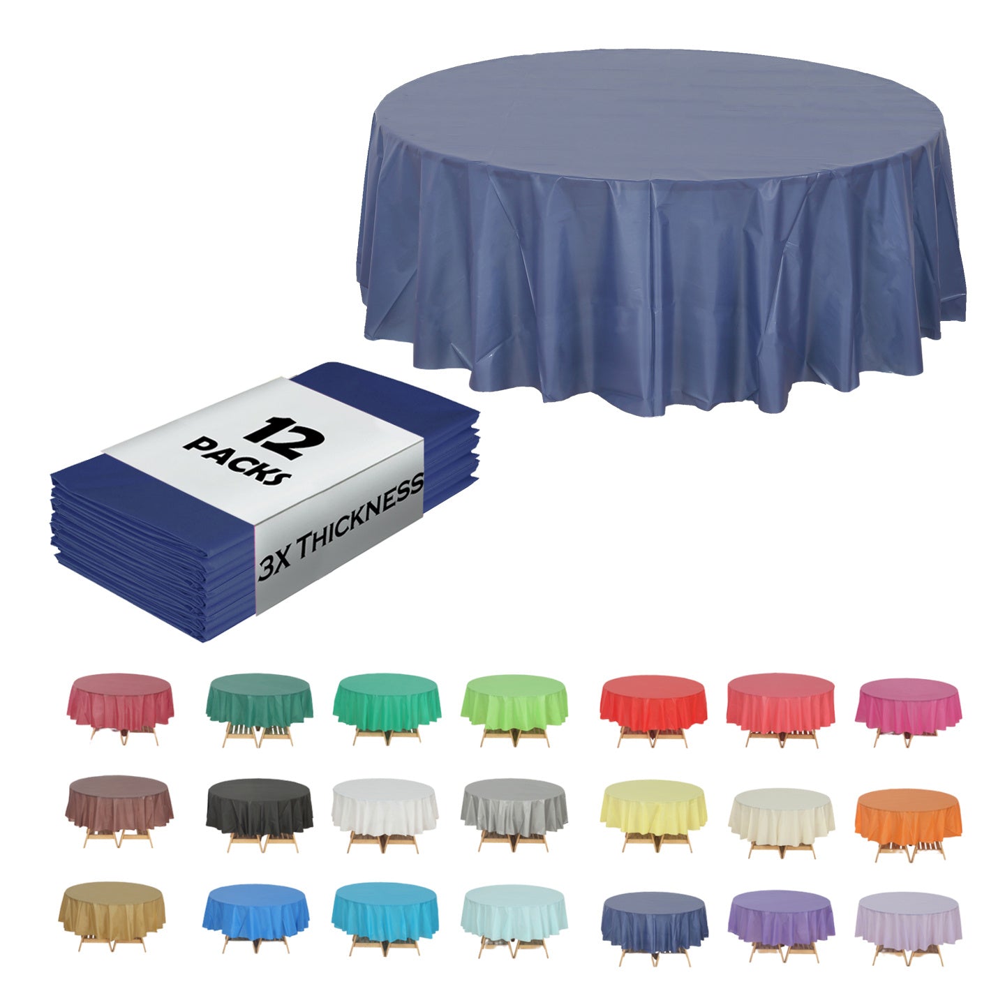 Heavy Duty Premium 12pcs Plastic Tablecloth, Disposable Tablecloth, Plastic Table Cover for Kitchen, Dinning Uses.