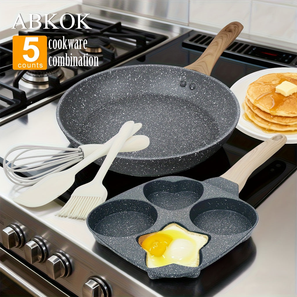 1/5pcs Premium Non-stick Breakfast Skillet For Eggs, Burgers And Omelettes - Easy Food Release, Heat-resistant Wooden Handle, Easy To Clean - Perfect For Home Kitchen Cooking For Christmas Gathering Pots And Pans Sets, Black Friday Items