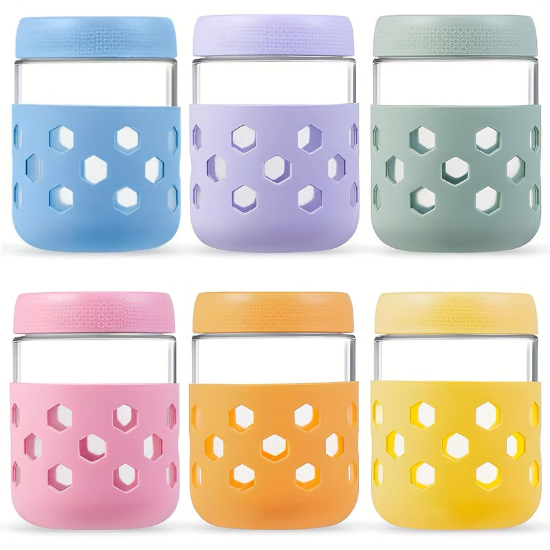 6-Pack Glass Airtight Jars with Silicone Sleeves, Moisture-Proof Food Storage Containers for Tea, Grains, Nuts, Snacks, and Yogurt