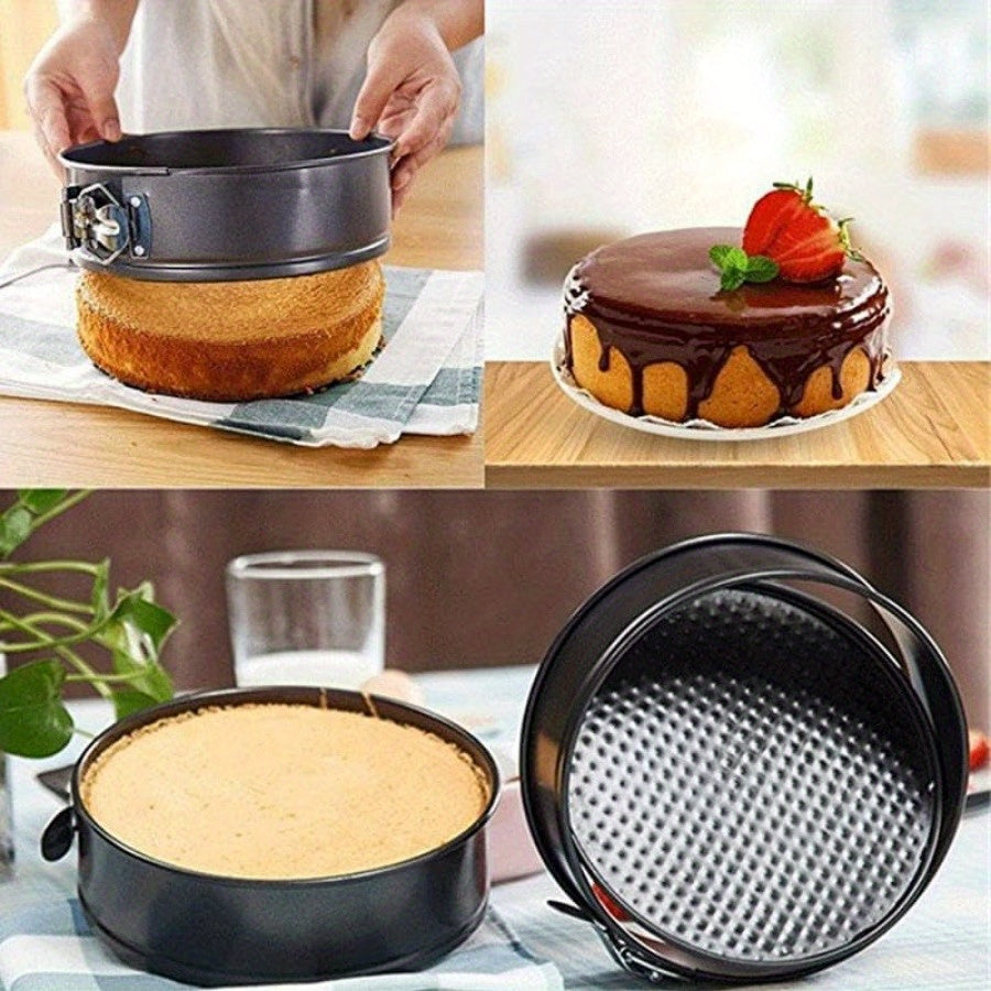 6-Piece Carbon Steel Cake Pan Set with Removable Bottom - 3 Shapes (Square, Round, Heart) for Chiffon, Mousse, Cheesecakes - Perfect for Wedding & Birthday Baking
