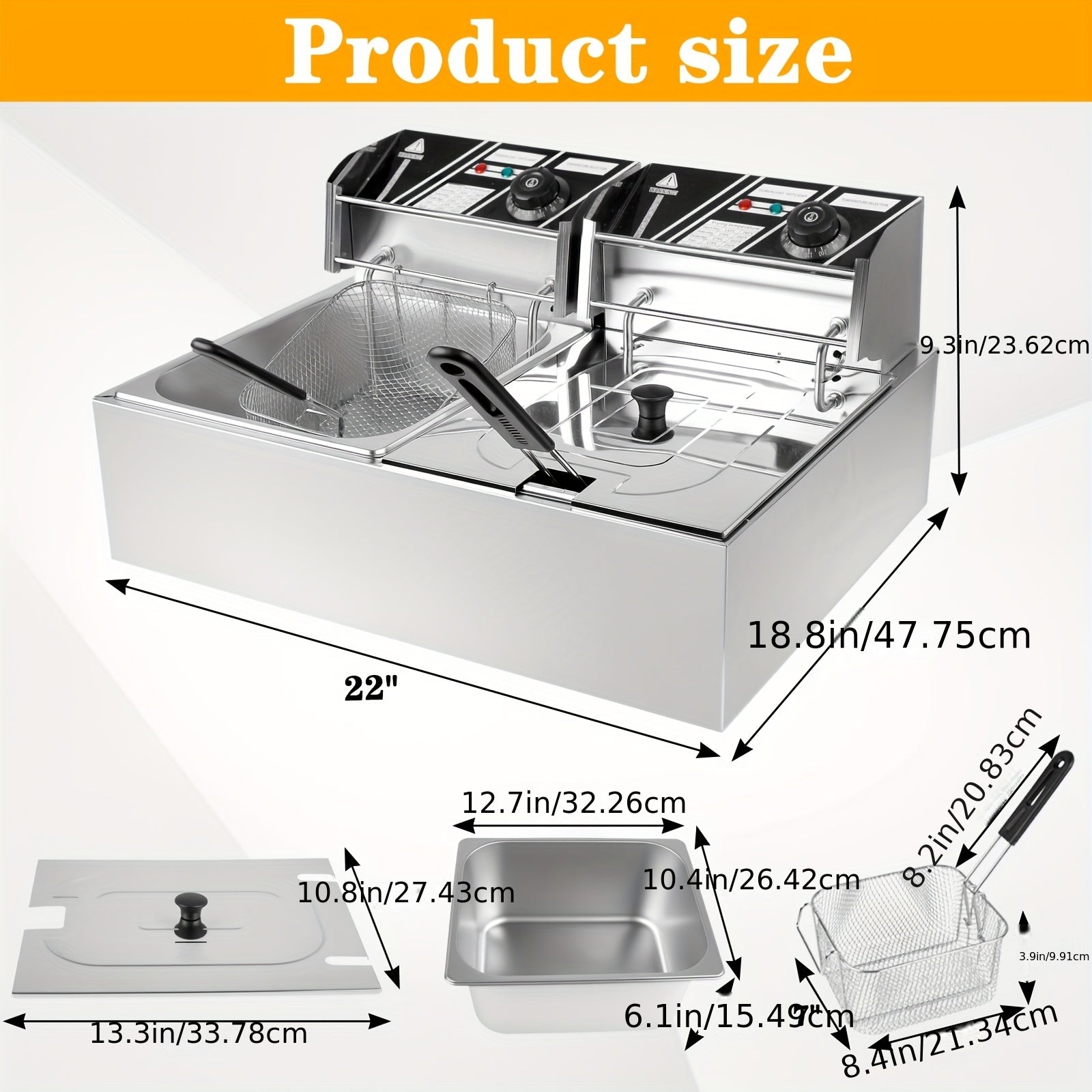 Commercial 3.17gal Dual Basket Electric Deep Fryer - 5000W High Power (2500W X 2) for Efficient Oil Frying - Restaurant Grade
