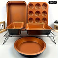 5/6/10pcs Non-Stick Bakeware Set, Baking Pan Set with Rack, Round Cake Pan, Square Cake Pan, Bread Pan, Muffin Pan, and Roasting Pan, Storage Rack, Bakeware Set, Dishwasher Safe, Easy to Clean, Oven Safe