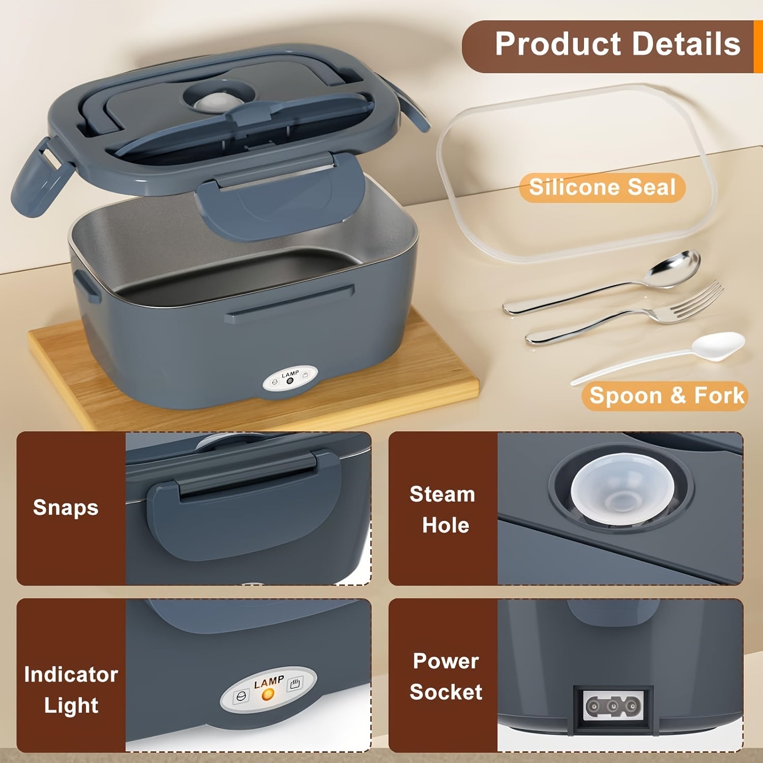Electric Lunch Box Food Warmer 50.72oz Portable Heated Meal Container 120V Home 12V 24V Car Stainless Steel with Fork Insulated Bag Truck Drivers Office Travel