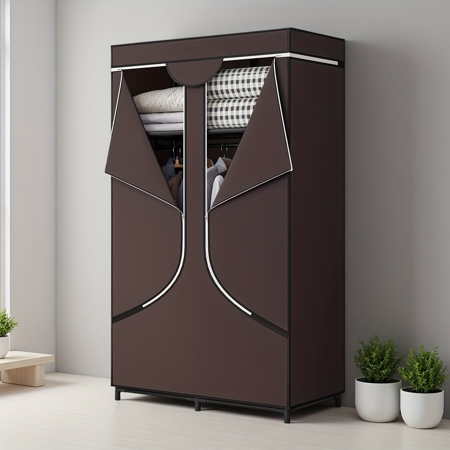 Portable Wardrobe Closet Storage Organizer Metal Hanging Rack Non-Woven Fabric 51 Inch, Portable Closets