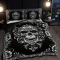 3pcs Black And White Skull Design Victoria Baroque Gothic Duvet Cover Set (1 Duvet Cover + 2 Pillowcases Without Pillow Insert), Halloween Collection, High Definition Numeric Print for Queen And King Size in Home Dormitory