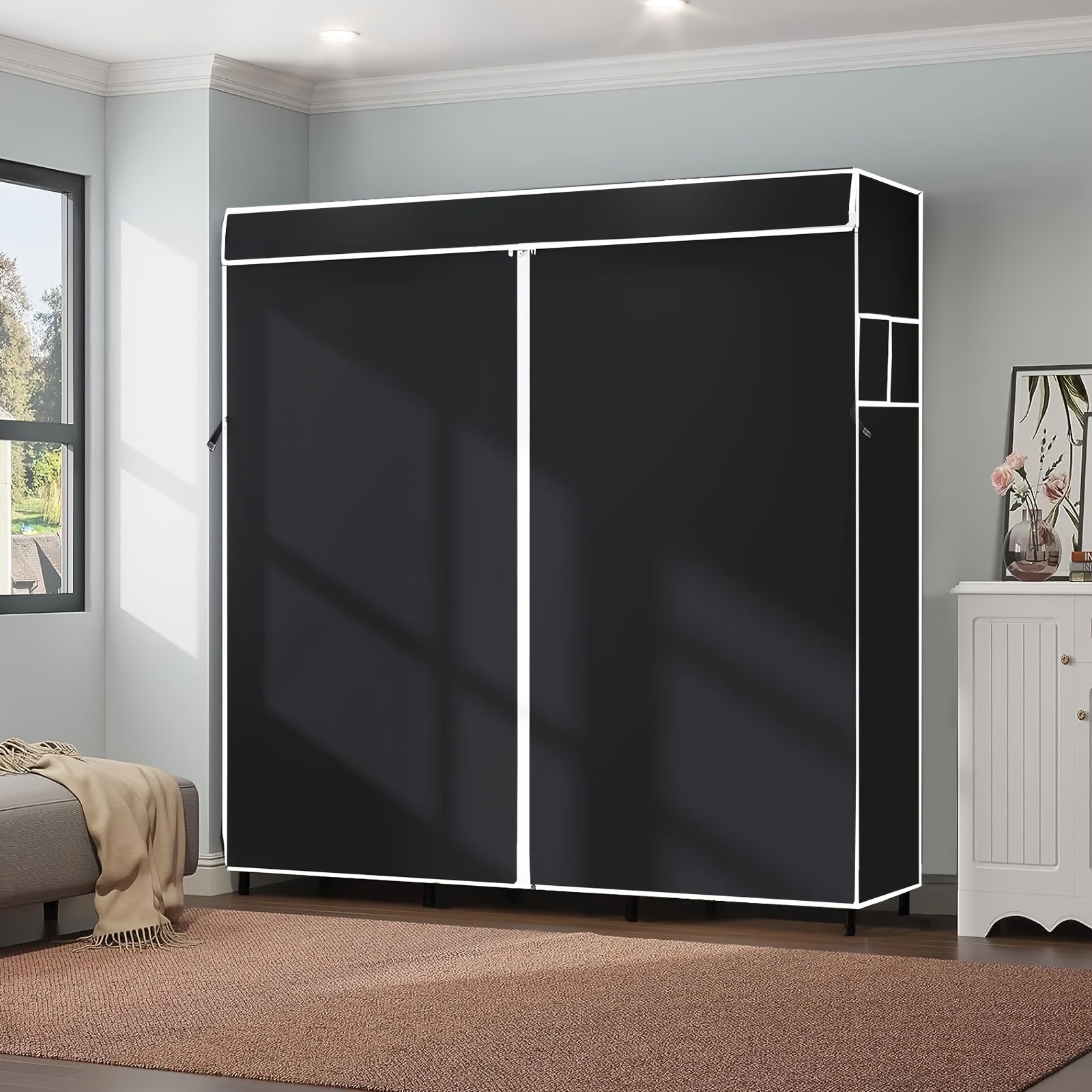 Portable Closet Storage Organizer Clothes Wardrobe Shoe Clothing Rack Shelf Dustproof Non-woven Fabric, Portable Closets
