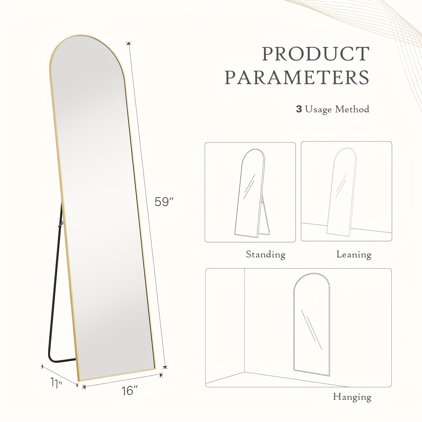 Full Length Floor Mount Mirror-Aluminum Alloy Frame-Arch Mirror Full Length HD-Full Body Mirror-for Bedroom or Living Room