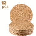 12pcs Natural Rattan Table Mats - Heat-Resistant Non-Slip Round Placemats, 11.8 Inches Rustic Bohemian Wicker Heat-Resistant Dish Mats for Kitchen & Dining Table, Holiday Party Decor (Christmas, Thanksgiving, Easter, Valentine'S