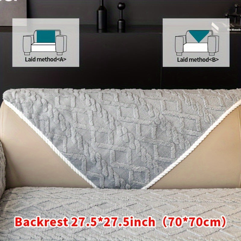 1pc Plush Sofa Mat, Polyester Shu Velveteen Jacquard Knit Fabric Couch Cover, 200-250 g/㎡, Separate Seating Modern Style, Machine Washable Anti-Slip Protection, for Bedroom Office Living Room Home Decoration