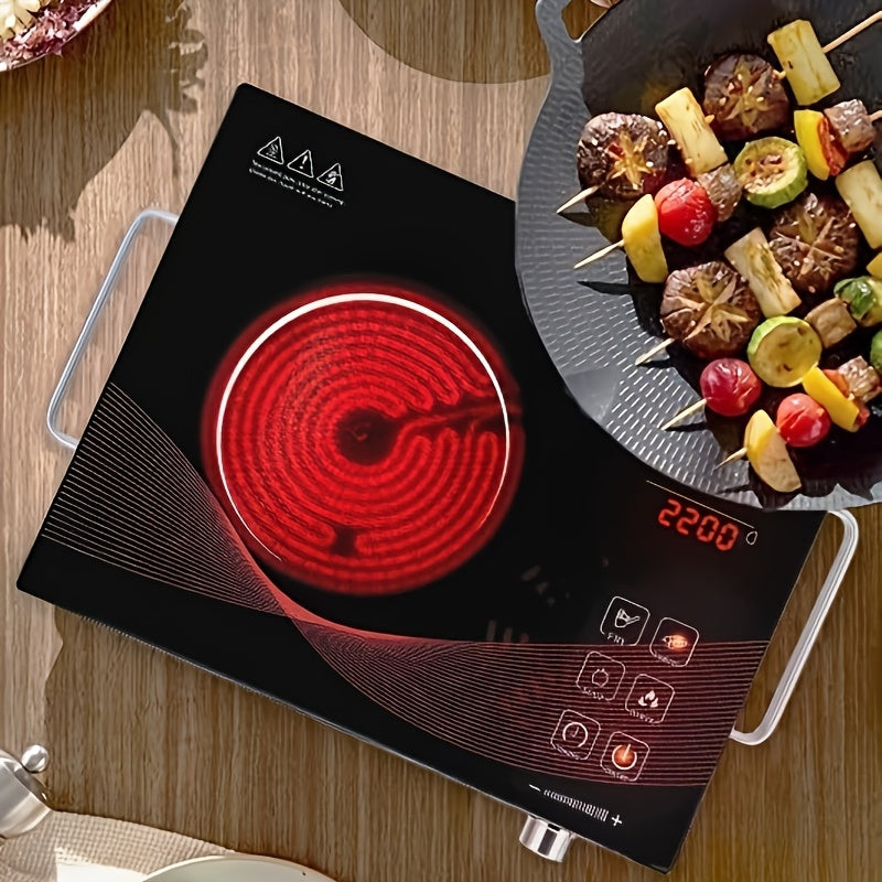 Electric Ceramic Stove, Electromagnetic Stove, Infrared Hot Plate Electric Stove, Portable Cookware Suitable for Cooking 2200W, Adjustable Temperature Control, Dual Control, Induction, Touch And Rotation