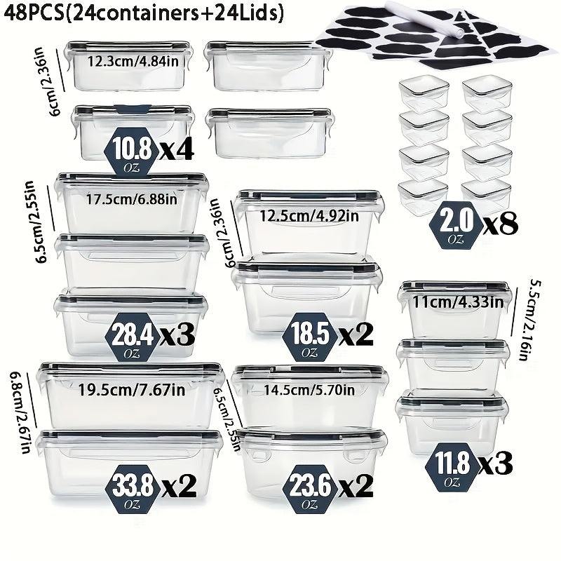 24/48pcs Food Storage Containers Set Kitchen Organizers Meal Prep Container Airtight, BPA-Free Reusable Snack Lunch Containers, Easy-Snap Lids, Plastic 12/24 Containers+12/24 Lids Pantry Kitchen Organization with Labels And Marker