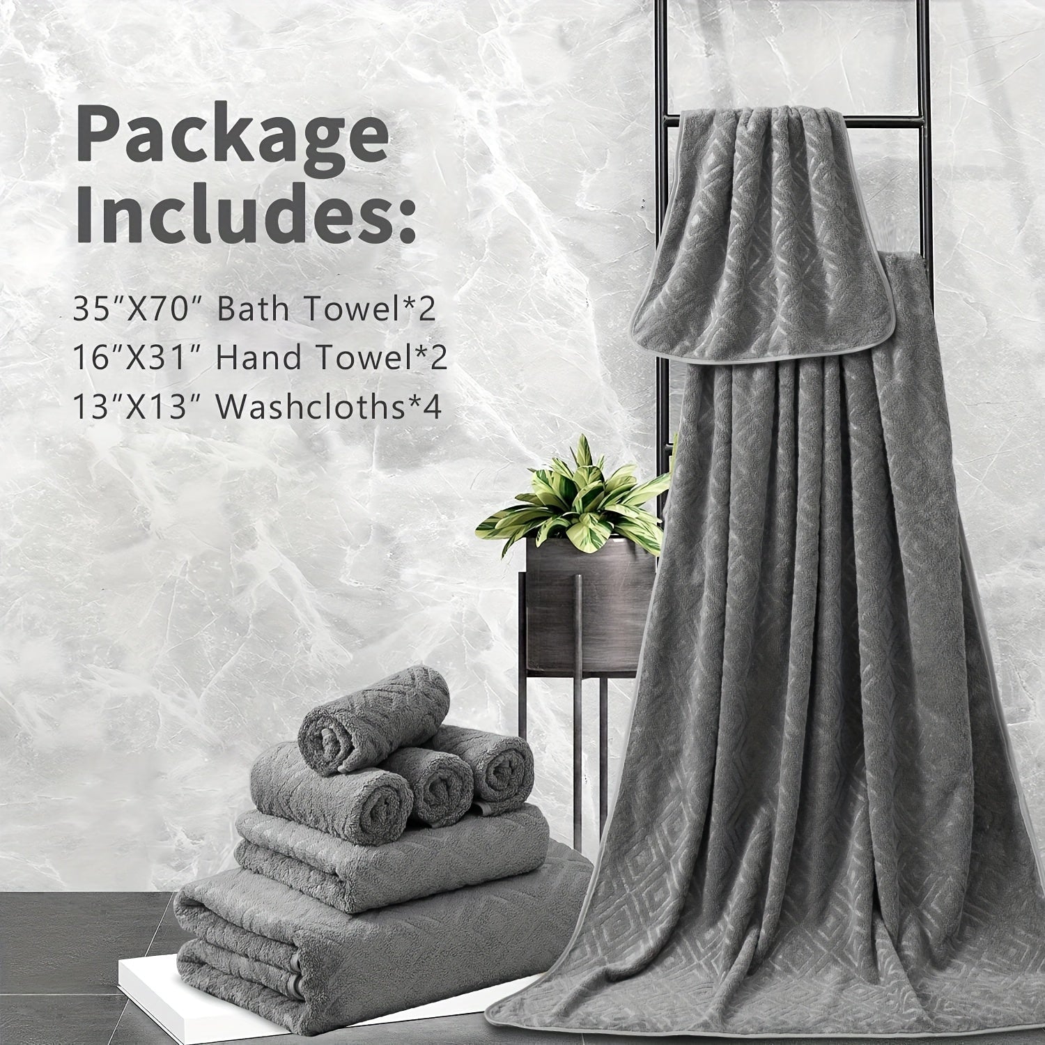 8pcs Extra Large Bath Towel, Ultra-Soft Thick Bath Towel Highly Absorbent Quick Dry Towel 700GSM Includes 2 Oversized Bath Towels & 2 Hand Towels & 4 Towels for Bathroom Hotels Gym, Wash Cloths