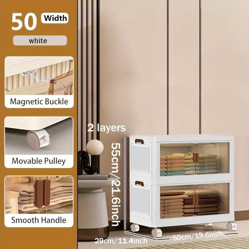 1/2/3/4/5 Layers Collapsible Lockers, Plastic Clutter Storage Boxes with Doors And Wheels, Stackable Large Capacity Home Organization for Bedrooms, Living Rooms Kitchens, Easy to Assemble And Space Saving Design Home Storage And Sorting Box