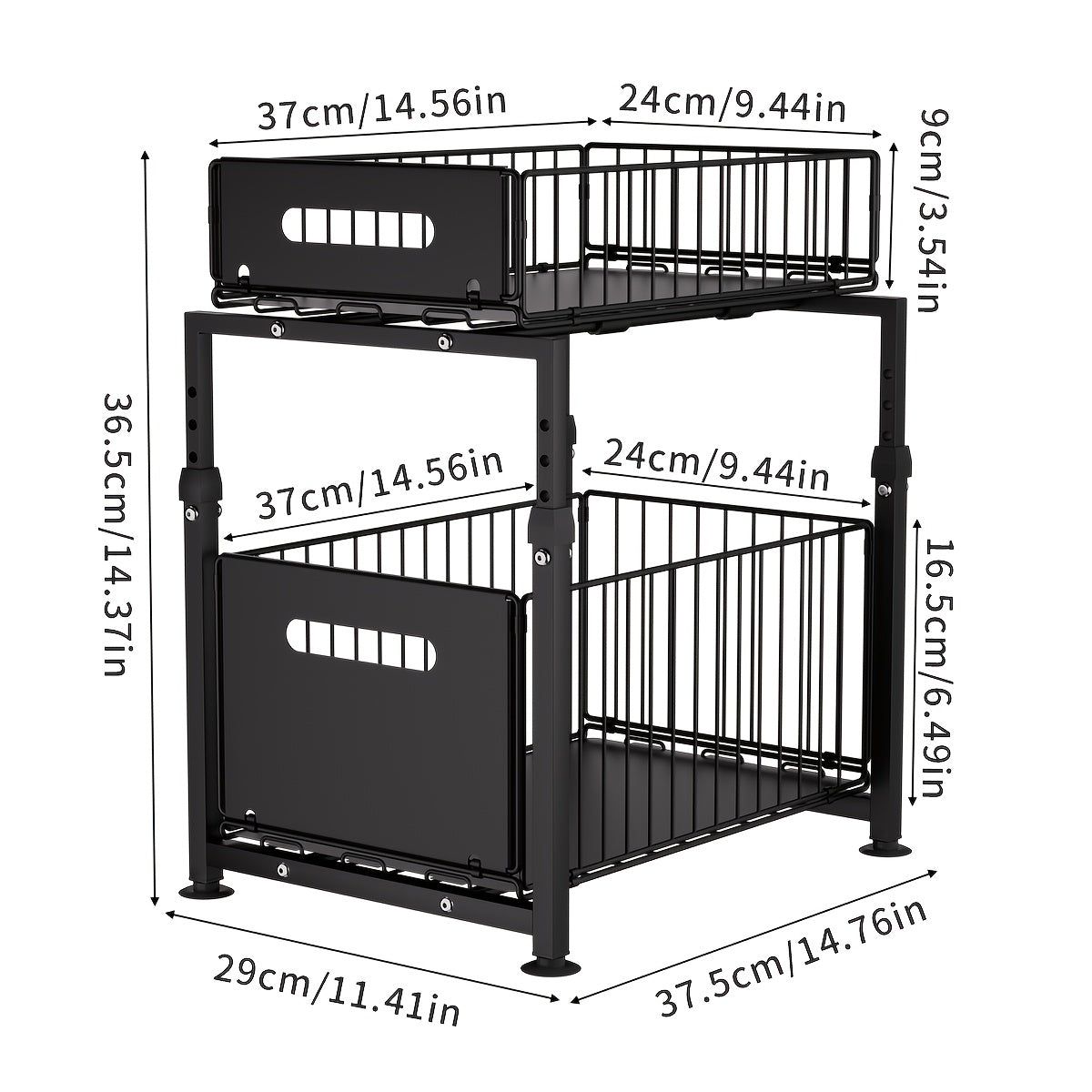 2-Tier Pull-Out Organizers, Space-Saving 2-Tier Under Sink Organizer with Adjustable Height, Sturdy Carbon Steel, Kitchen Storage Shelf, Space-Saving Cabinet Organizer, Kitchen Organizers And Storage
