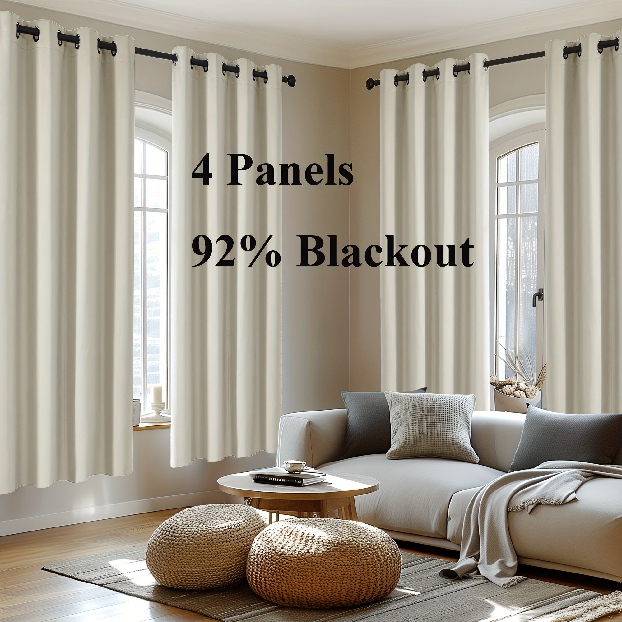 4-Panel Blackout Curtains, Thermal Insulated Curtains for Living Room Bedroom, Room Darkening Home Decor Drapes, 4pcs Curtains Set