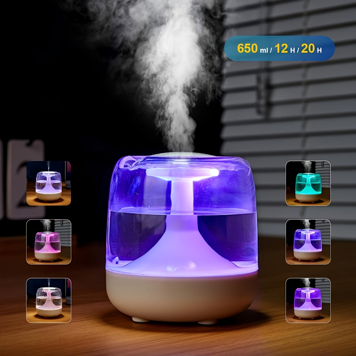 USB Powered Silent Home Humidifier with Seven Color Night Lights - Double Haze, Visible Water Level, 26dB Noise, Long-lasting 24-hour Run - Ideal for Living Room, Bedroom, Office - Perfect Birthday or Christmas Gift, Humidification, More