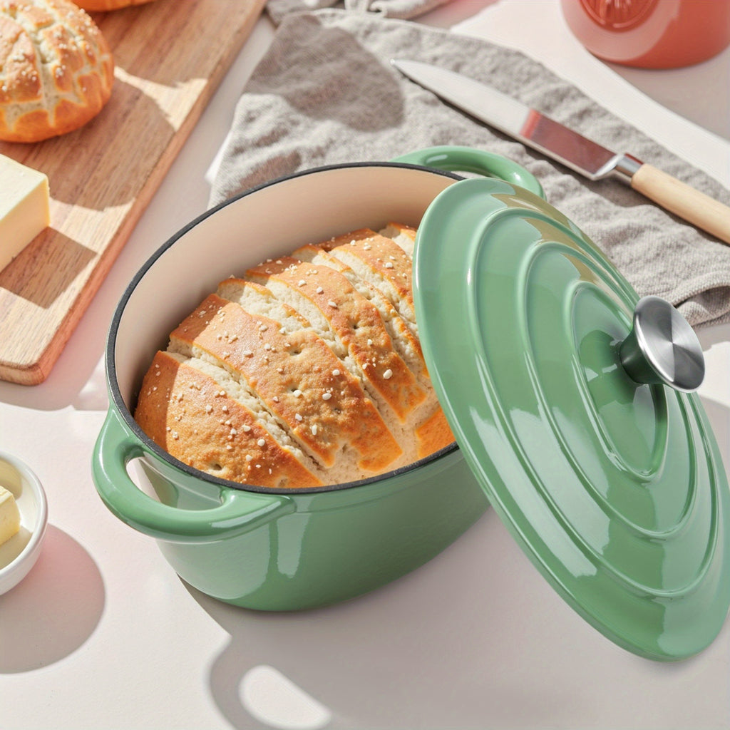 4.5QT Enamelled Dutch Oven Pot with Lid, Cast Iron Dutch Oven with Dual Handles for Bread Baking, Cooking, Non-Stick Enamel Coated Cookware
