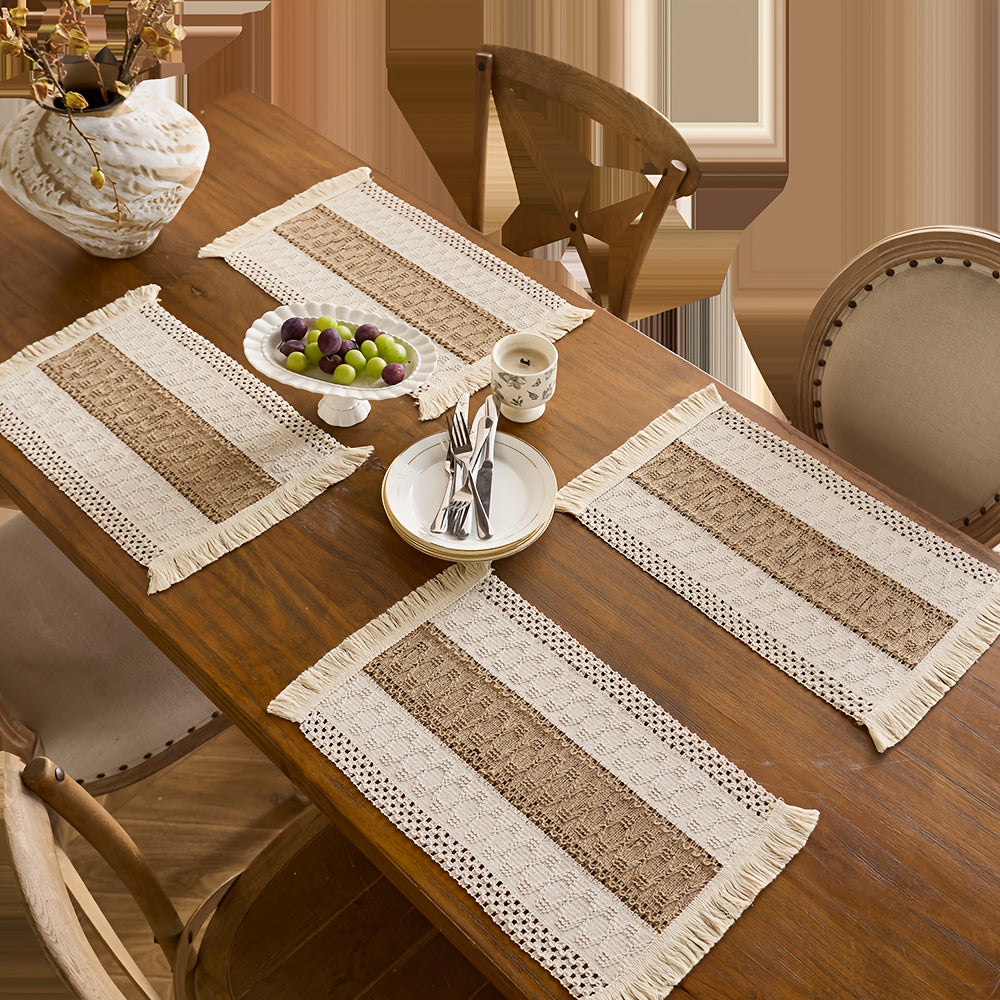 4pcs Bohemian Style Placemats with Tassels - Light Luxury Table Runner, Nordic Style Table Decoration Mat, Coffee Table Mat, Home Bowl and Plate Mat for Home Decoration, Party Dinner Festiva
