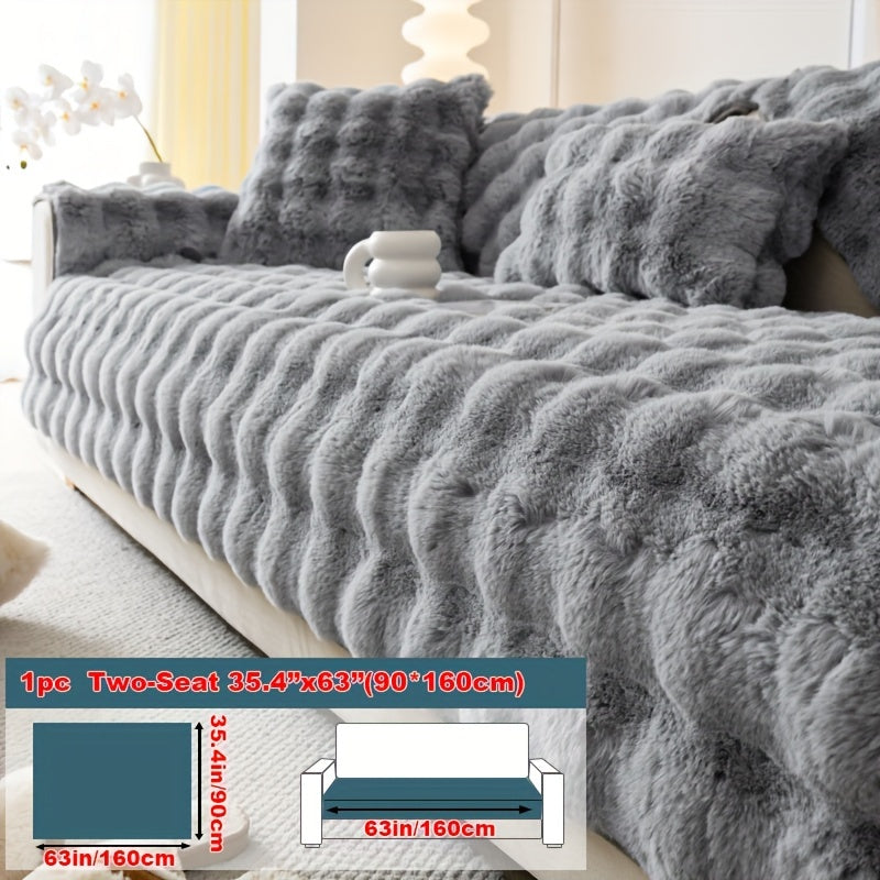 1pc Faux Rabbit Plush Sofa Cover - Winter Warm Thickened Soft Pet-Friendly Anti-Slip Furniture Protection Cover for Bedroom, Office, Living Room