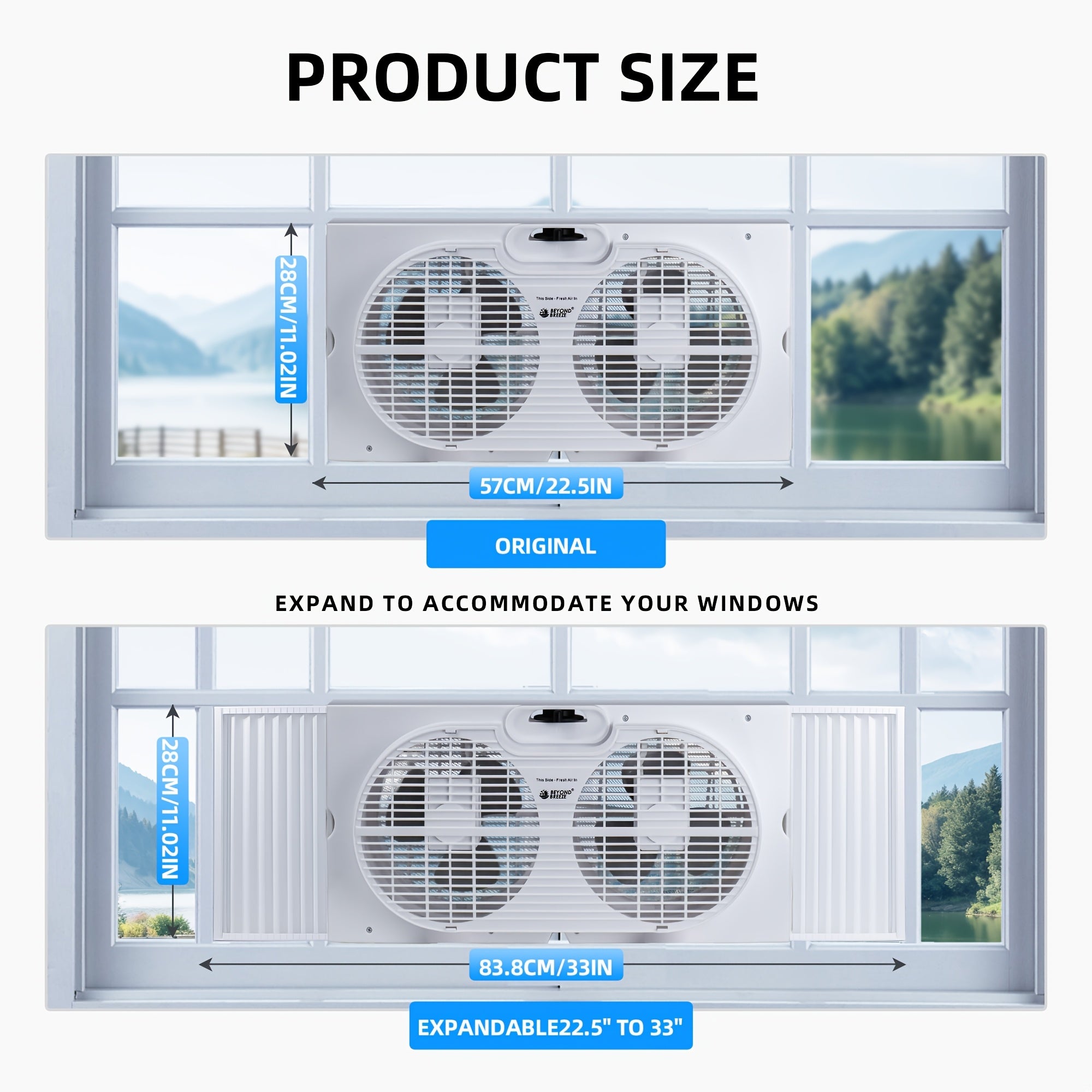 Twin Window Fan with 9-Inch Blades And 2 Speeds, Dual Window Fan with Expandable Width for Home Bedroom