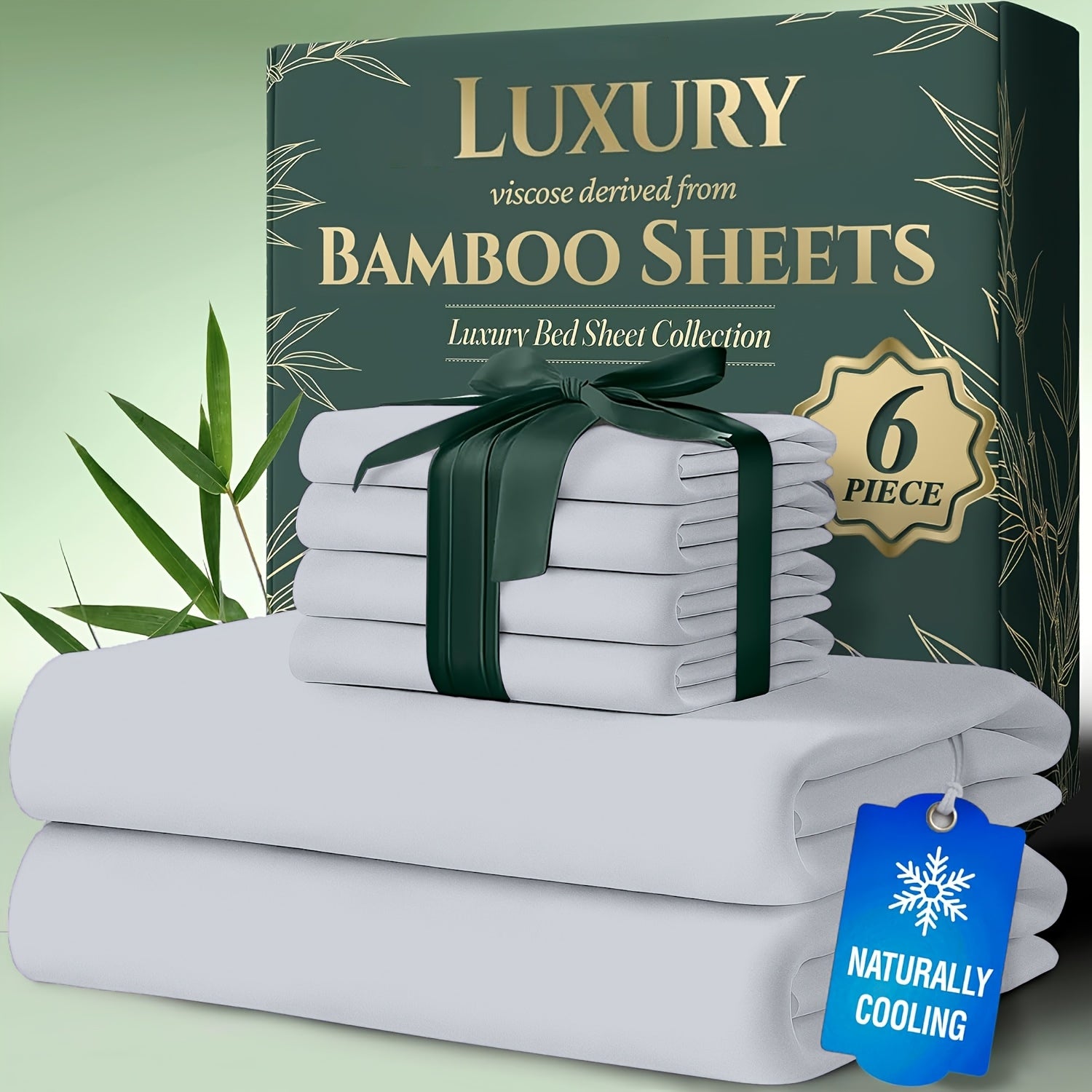 Bamboo Cooling Bed Sheets 6 Piece Set Deep Pocket 17 Inch Hot Sleepers Cloud Soft Luxury Fitted Sheet Flat Sheet Pillowcases Twin Full Queen King