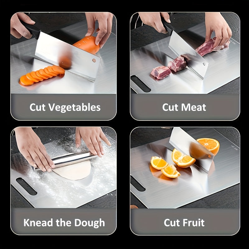 Stainless Steel Cutting Board Set Dual-Sided Metal Chopping Boards For Kitchen, Portable Design For Meat, Vegetables, Bread & More