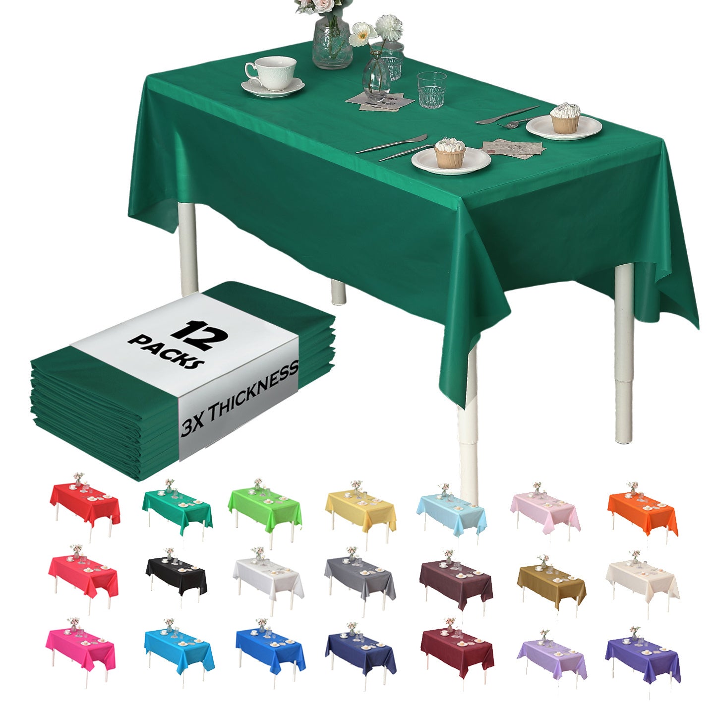 Heavy Duty Premium 12pcs Plastic Tablecloth, Disposable Tablecloth, Plastic Table Cover for Kitchen, Dinning Uses.
