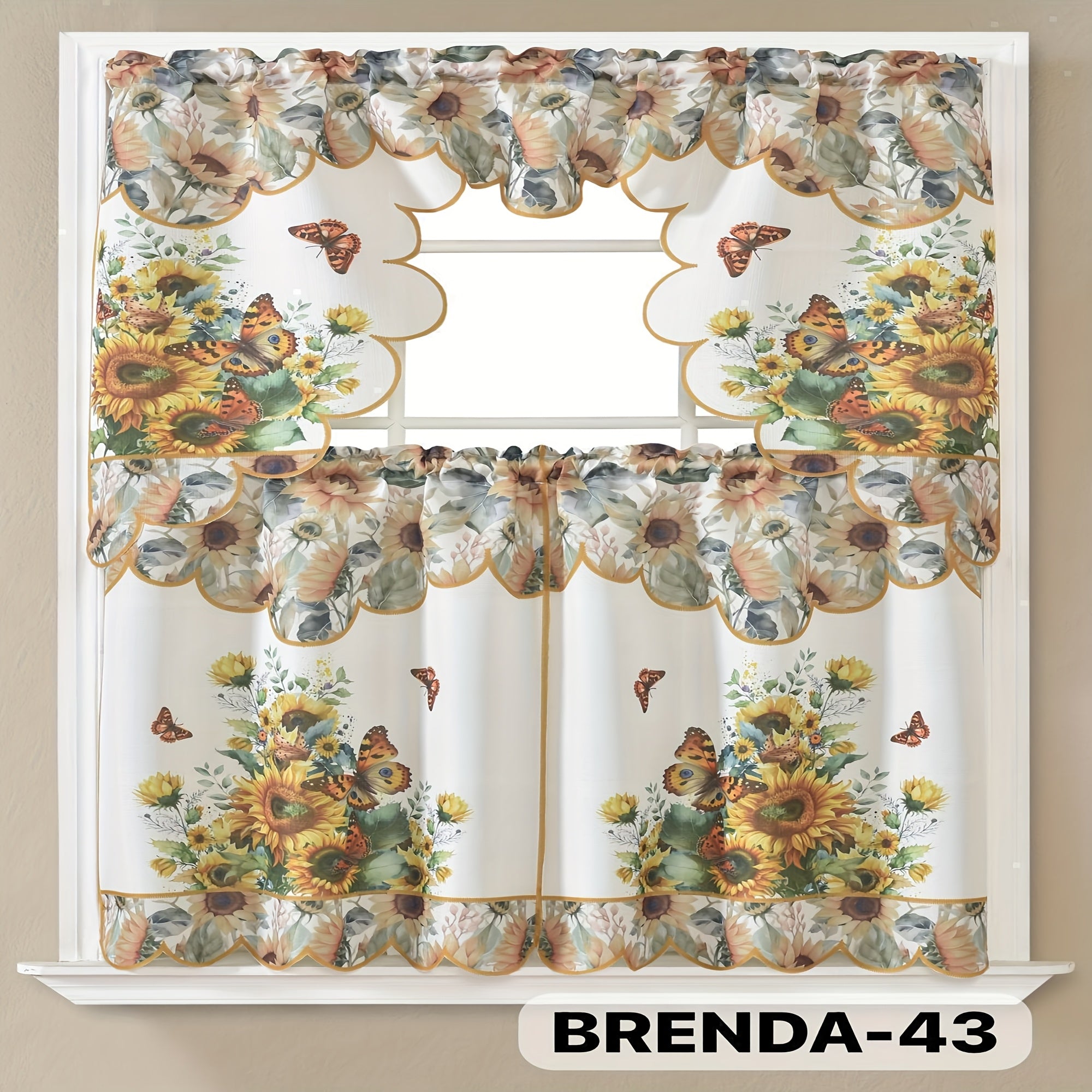 3pcs Embroidery Kitchen Curtains Set Flowers Embroidery Satin Fabric Faux Lightweight Soft Easy Care Machine Washable 49 Design Styles Available Holiday Gifts for Family Local Warehouse All Season Use Summer