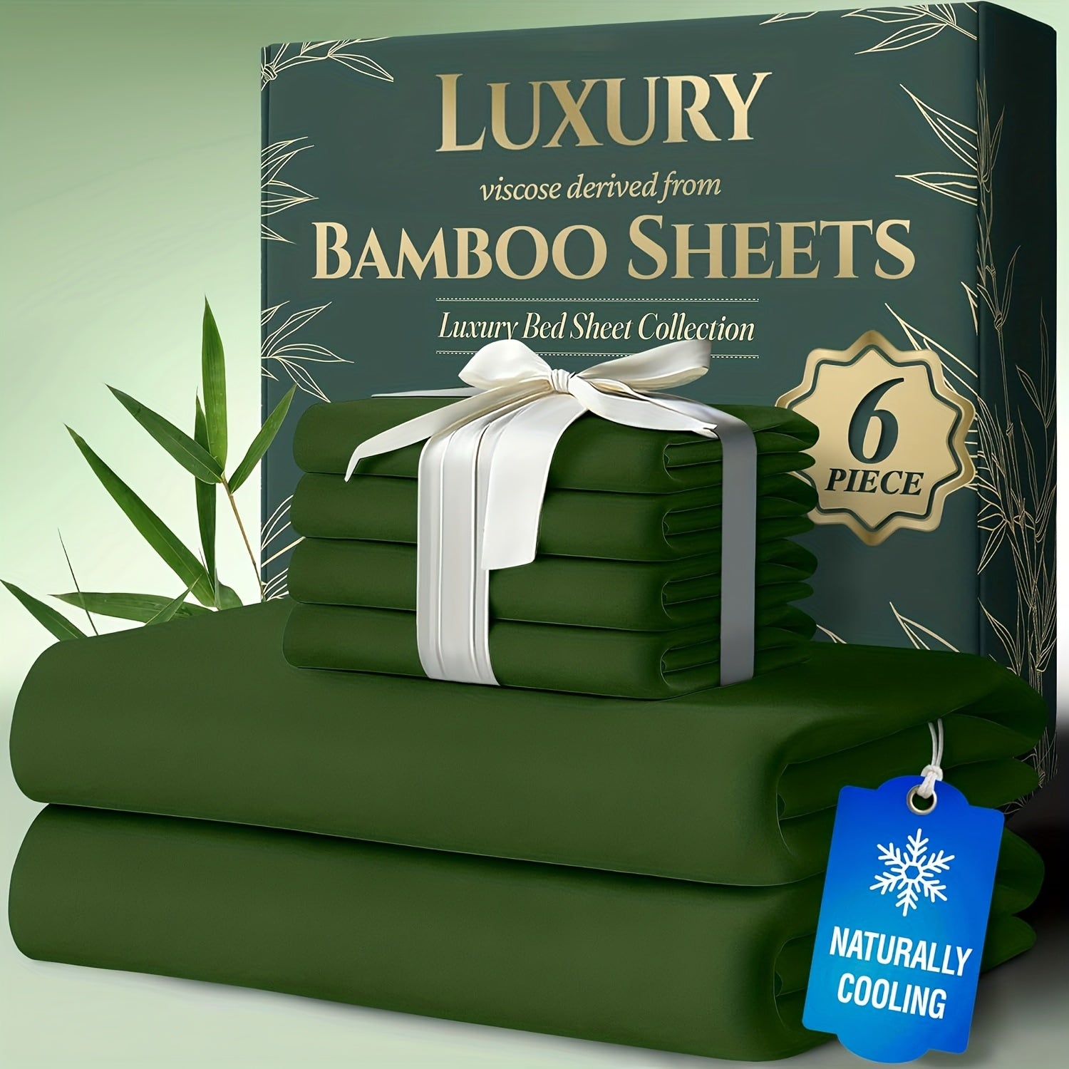 Bamboo Cooling Bed Sheets 6 Piece Set Deep Pocket 17 Inch Hot Sleepers Cloud Soft Luxury Fitted Sheet Flat Sheet Pillowcases Twin Full Queen King
