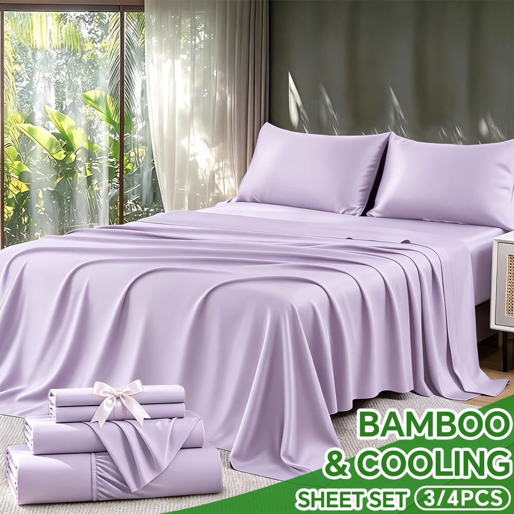 3/4pcs Cooling Bamboo Fiber Sheet Set - 16-Inch Extra-Deep Pocket Sheets - Luxuriously Soft, Hotel-Style Cooling Bedding - Ideal for Hot Sleepers, Wrinkle- And Shrink-Resistant Twin, Full, Queen, And King Sizes