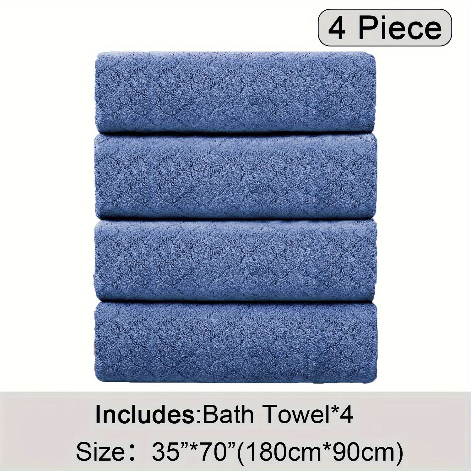 4pcs Oversized Bath Towel Set in Sleek Blue - Ultra Soft, Highly Absorbent, Quick-Dry Microfiber with Diamond Pattern - Includes 4 Bath Towels, and Matching Beach Chair Cover - Ideal for for Bathroom Hotels Gym, Valentine's Day Gift, Wash Cloths