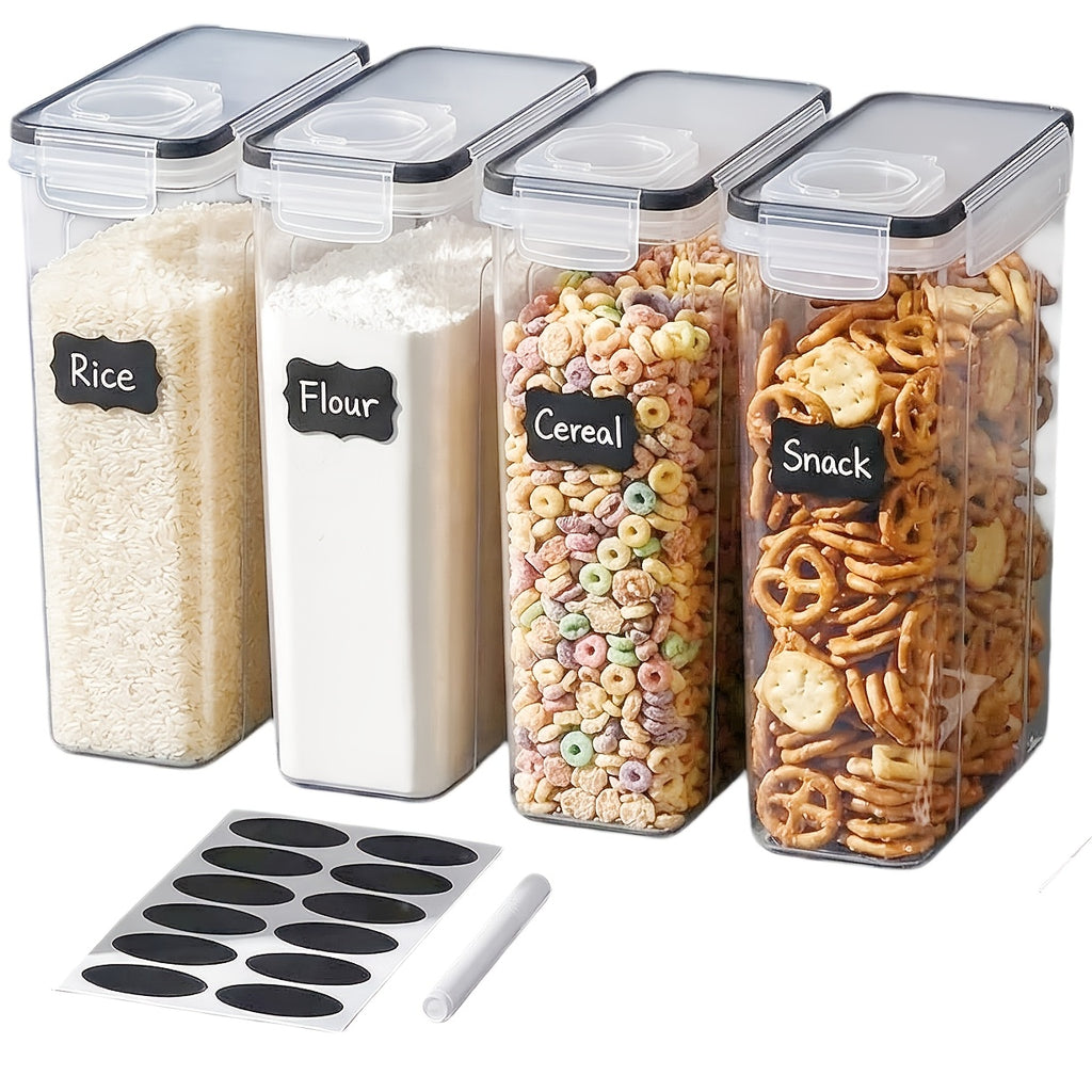 4pcs Extra Large Airtight Food Storage Containers | Bpa-Free Plastic Cereal Container with Pour Spout for Pantry Organization And Canister for Grain, Nuts, Flour And Rice, Kitchen Organizers Additions (4L/ 135Oz) Come with Free Labels & Marker Pen