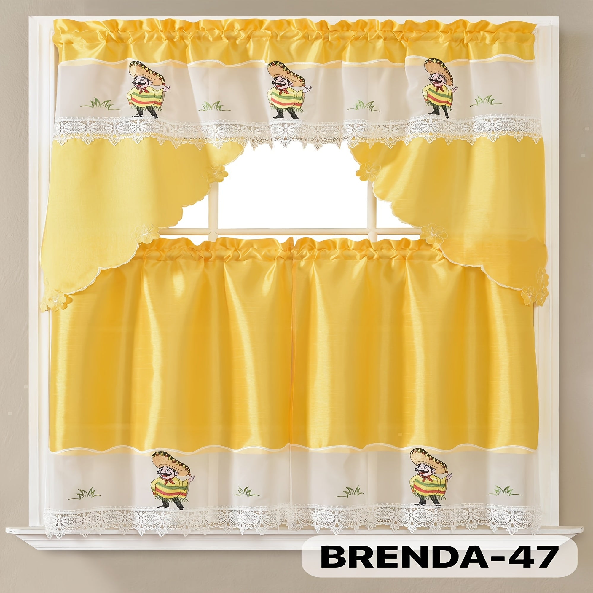 3pcs Embroidery Kitchen Curtains Set Flowers Embroidery Satin Fabric Faux Lightweight Soft Easy Care Machine Washable 49 Design Styles Available Holiday Gifts for Family Local Warehouse All Season Use Summer