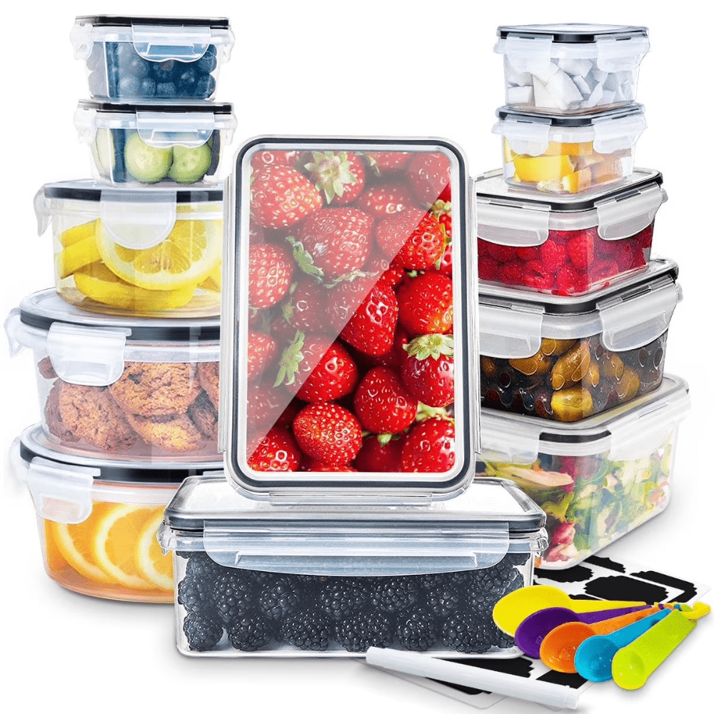 50/48/24/12pcs (25/24/12/6pcss Lid+25/24/12/6pcss), Heavy-Duty Stackable Food Storage Box Microwave Ovens Freezers, Leak Proof Fridge Food Cans, for Fruits, Vegetables, Leftovers, Food Storage Containers Kitchen Additions, Organizers & Storage
