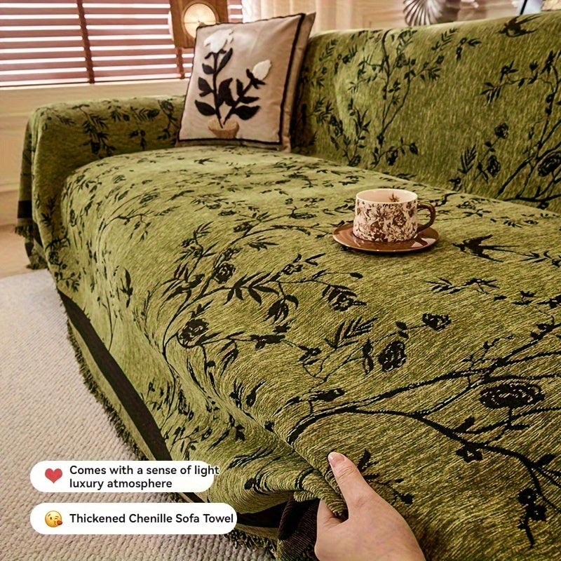 Chenille Thickened Sofa Throw with Tassel for Living Room & Office Decor, All-Season Use, Durable & Non-Slip, Machine Washable