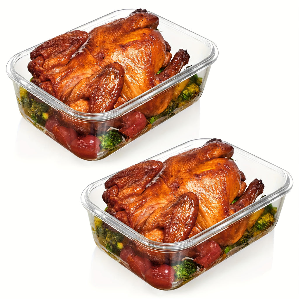 2Pack 1860ml/ 63oz Large Glass Storage Containers With Lids, Meal Prep Food Container Set With Snap Airtight Lid For Baking, Microwave, Oven, Leak Proof, For Freezer, Dishwasher
