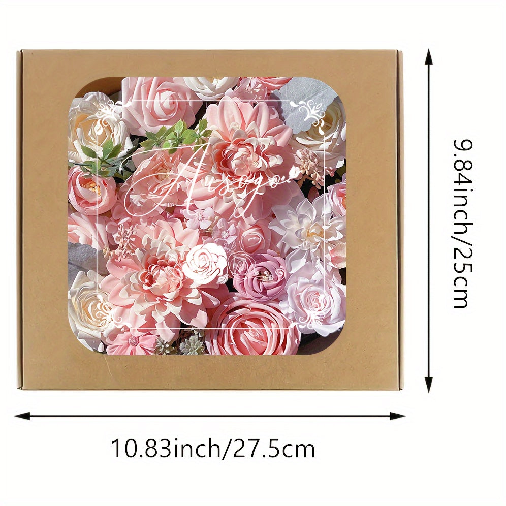 Artificial flower box set with artificial flowers, used for DIY center piece cake decoration, wedding bouquet, boutique, home decoration (pink) Valentine's Day Spring
