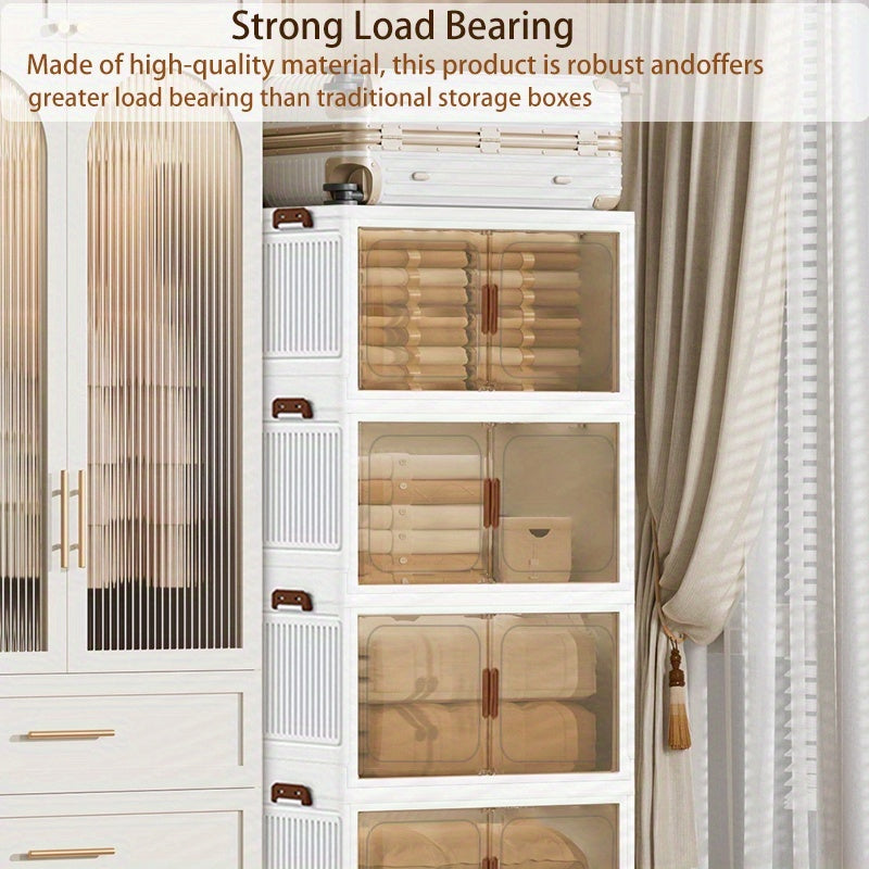 1/2/3/4/5 Layers Collapsible Lockers, Plastic Clutter Storage Boxes with Doors And Wheels, Stackable Large Capacity Home Organization for Bedrooms, Living Rooms Kitchens, Easy to Assemble And Space Saving Design Home Storage And Sorting Box