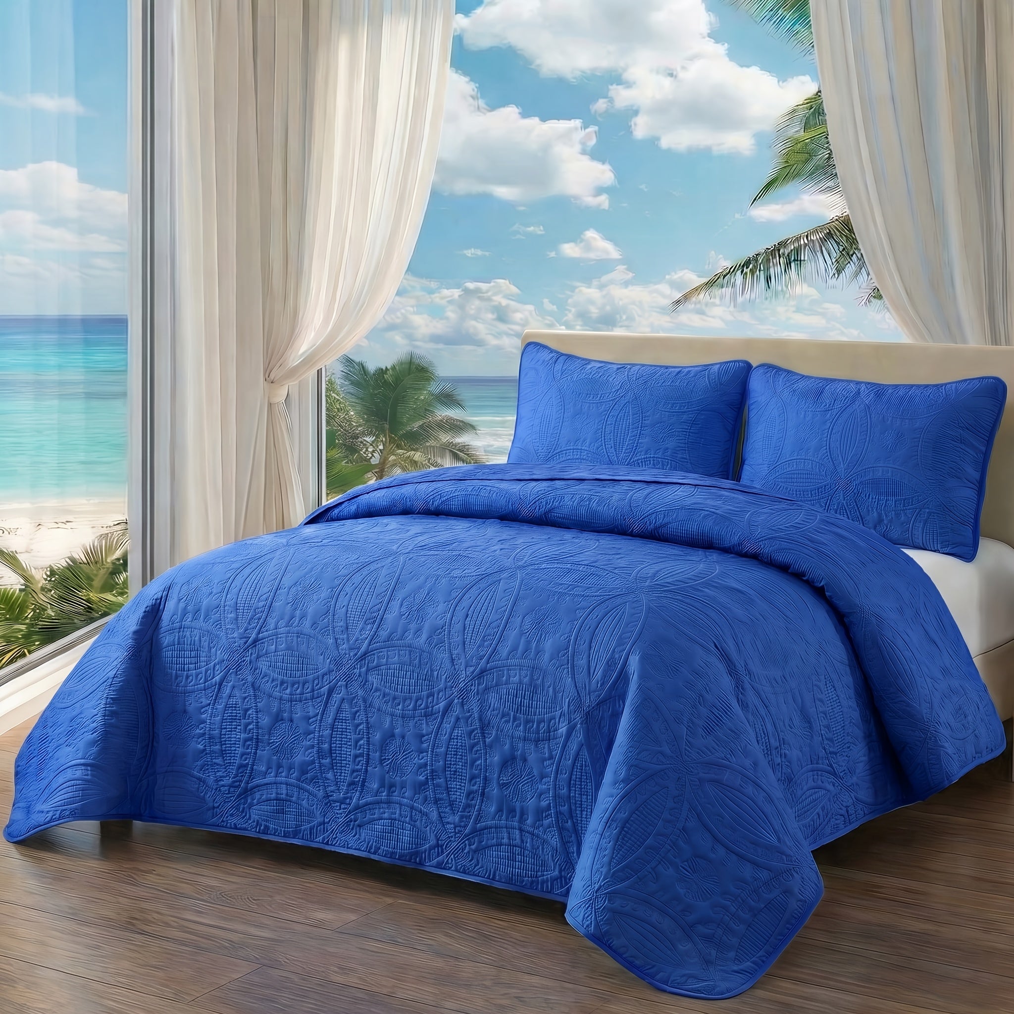 2/3pcs Ultrasonic Quilted Bed Cover, Coin & Floral Pattern Retro Bedspread, Soft Breathable Non-Slip Mattress Cover, Machine Washable Bedding For Bedroom Dorm Guest Room, 10 Colors Available