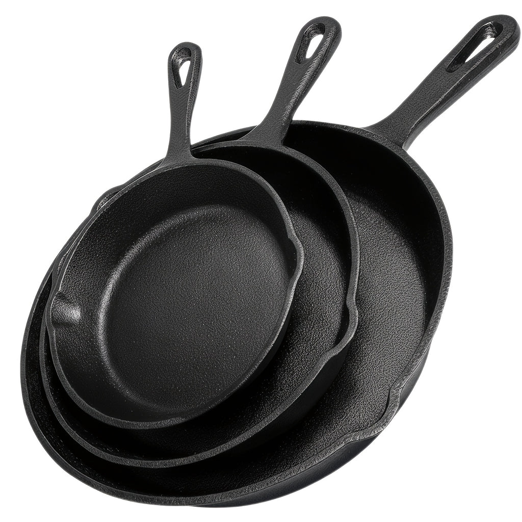 Cast Iron Skillet 3pcs Set, Heavy-Duty Pre-Seasoned Cookware For Superior Heat Retention, Multi-Functional With Ergonomic Handles, 6 Inch 8 Inch 10 Inch Frying Pans For Indoor And Outdoor Cooking