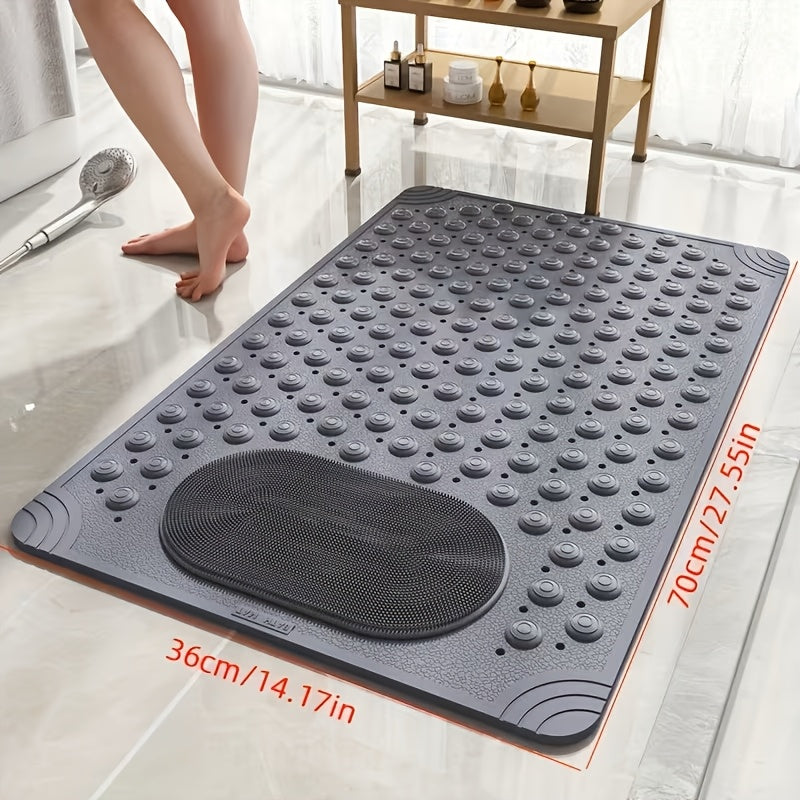 Non-Slip PVC Bath Mat with Massage Buttons - Light Blue & Multi-Color Polka Dot Pattern, Rectangular Shower and Bathroom Safety Mat, 0.35inch Thick, Durable PVC Material, Bath Accessories