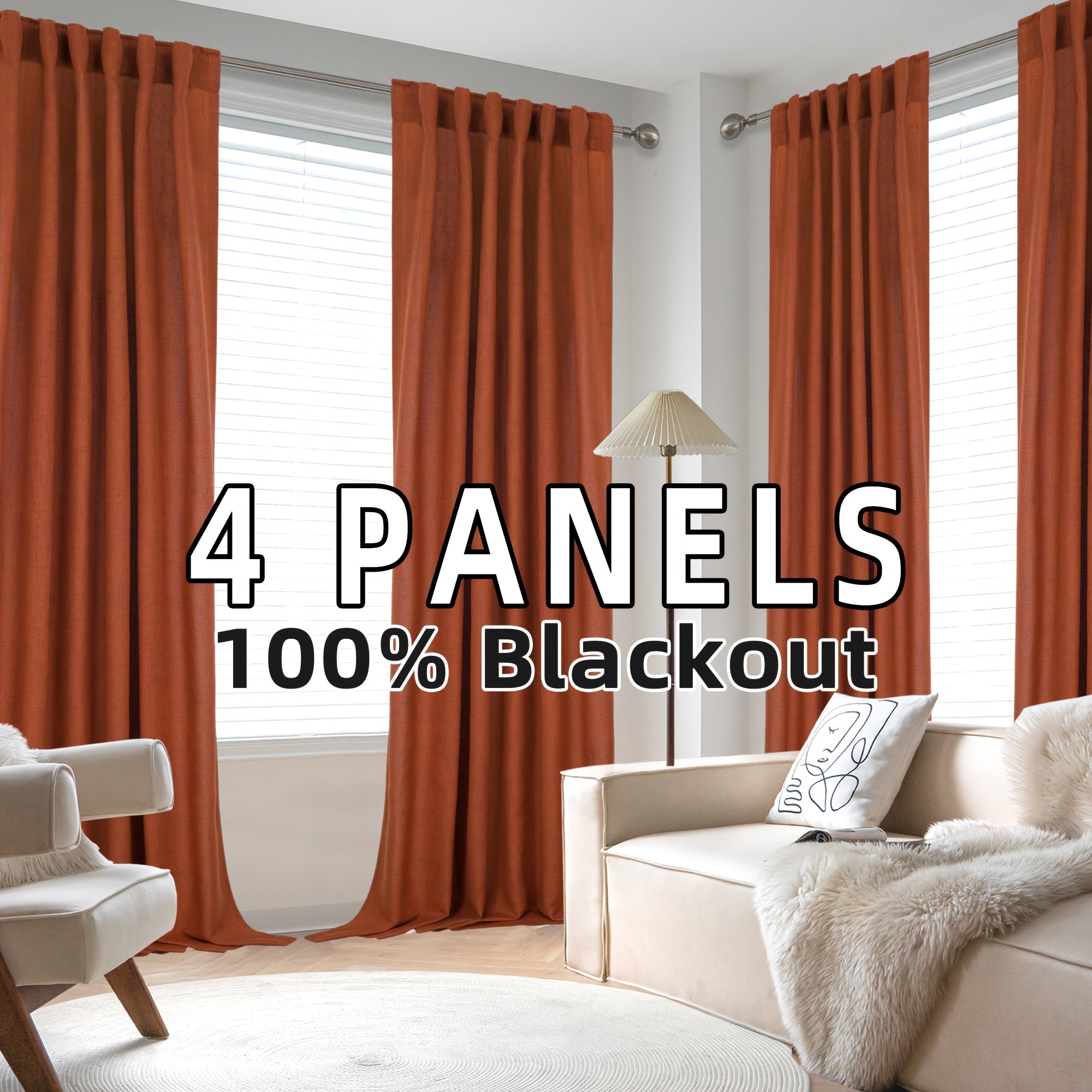 4 Panels 100% Blackout Linen Curtains for Bedroom Farmhouse Thermal Insulated Rod Pocket Back Tab Full Light Blocking for Living Room