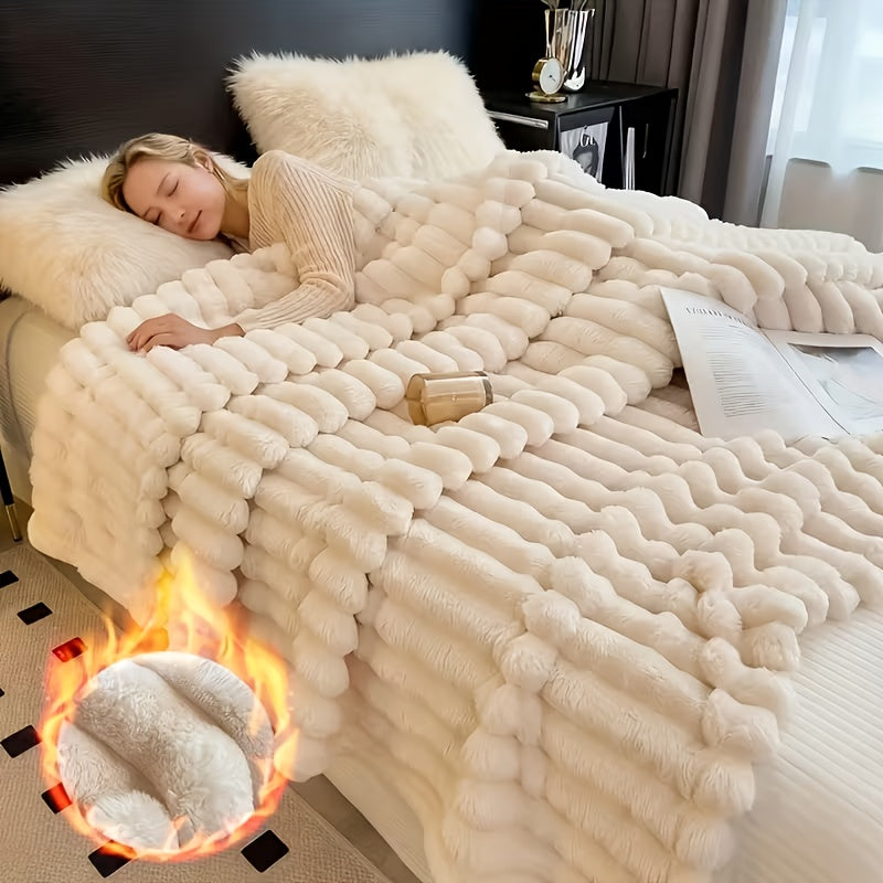 Thickened Blanket Soft And Comfortable Imitation Rabbit Hair Reversible Blanket Thermal Fleece Blanket Nap Blanket Air Conditioning Blanket Office Outdoor Camping Gift Blanket for All Seasons