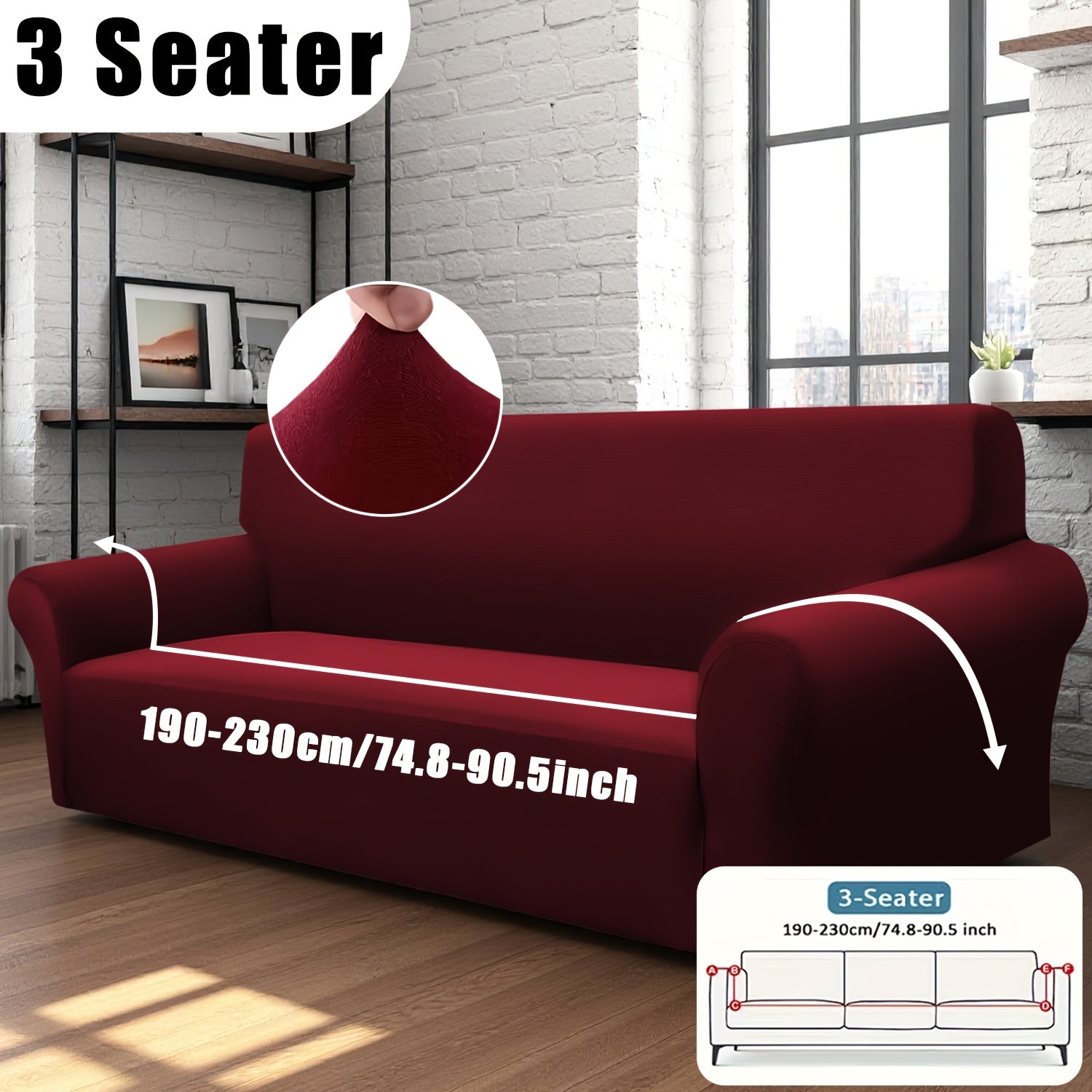 Classic Stretch Sofa Cover with Elastic Band, Milk Fiber Fabric Slipcover-Grip, Machine Washable, Polyester And Spandex, Fits Armchair to 4-Seater Sofas, International Style Throw Design